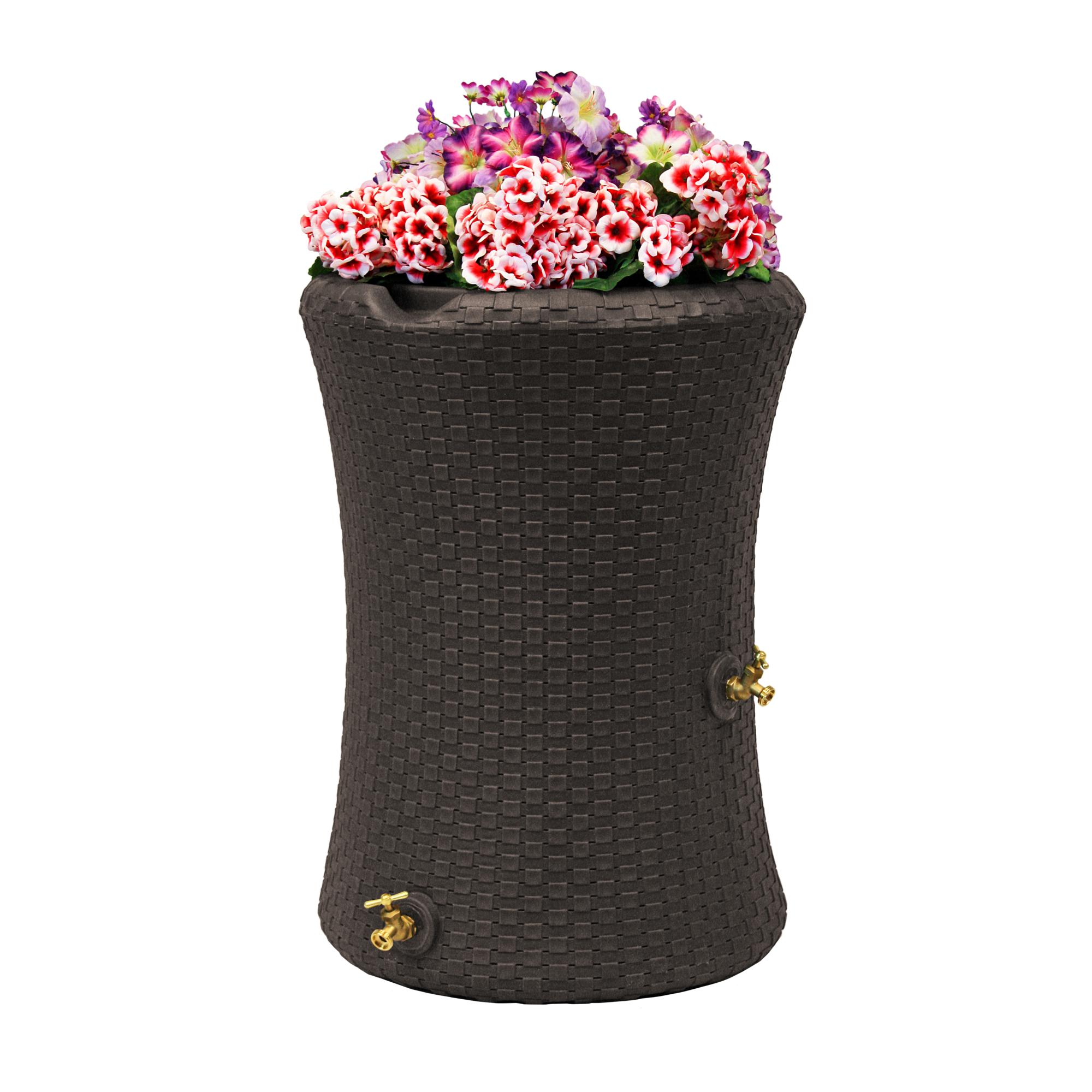 Good Ideas Impressions Nantucket Rain Saver Barrel — 50 Gallon, Dark Brown, Wicker Design, Dual Spigots, Model# IMP-N50-DBR